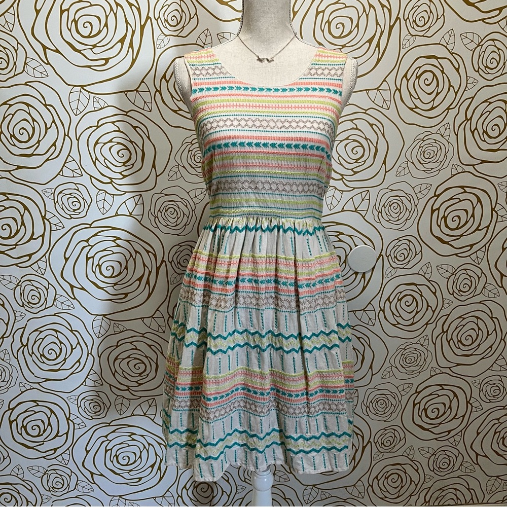 Anthropologie PLENTY by TRACY REESE Sunglow Stripes Embroidered Dress